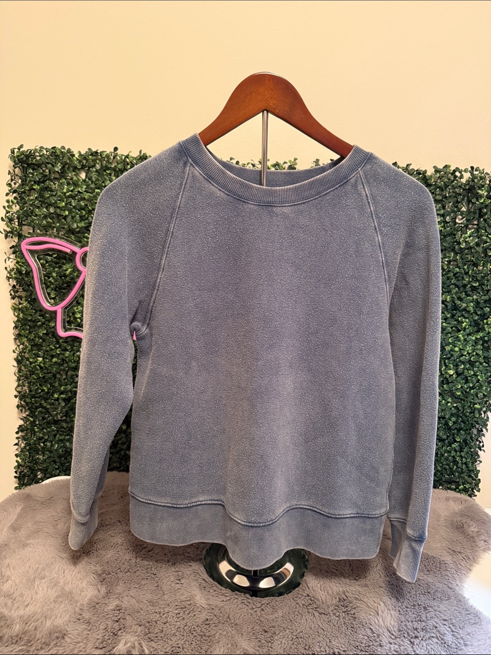 Free People Distressed Crewneck Slat Blue size Medium